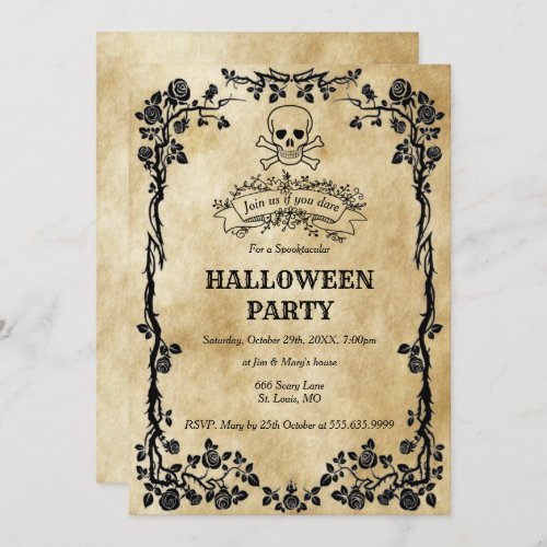 Gothic Skull And Crossbones Halloween Party Invitation