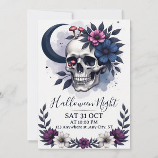 Gothic Skull and Floral Halloween Party Invitation