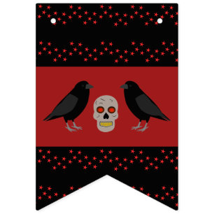 Gothic Skull and Guardian Ravens Halloween Bunting Flags