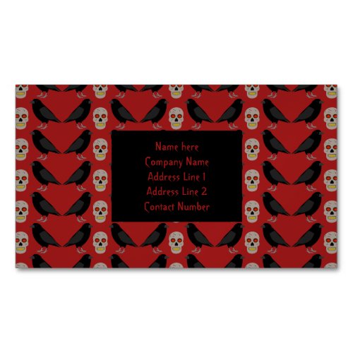 Gothic Skull and Guardian Ravens Halloween Business Card Magnet
