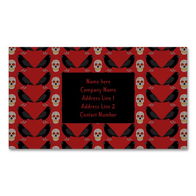 Gothic Skull and Guardian Ravens Halloween Business Card Magnet (Front)