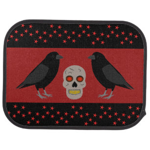 Gothic Skull and Guardian Ravens Halloween Car Floor Mat