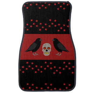 Gothic Skull and Guardian Ravens Halloween Car Floor Mat