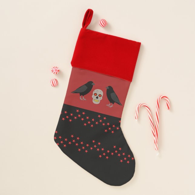 Gothic Skull and Guardian Ravens Halloween Christmas Stocking (Front)