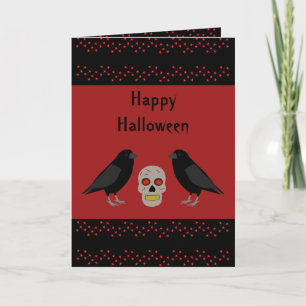 Gothic Skull and Guardian Ravens Halloween Custom Card