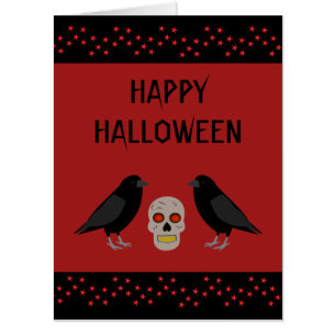 Gothic Skull and Guardian Ravens Halloween Custom Card