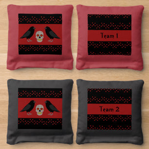 Gothic Skull and Guardian Ravens Halloween Custom Cornhole Bags