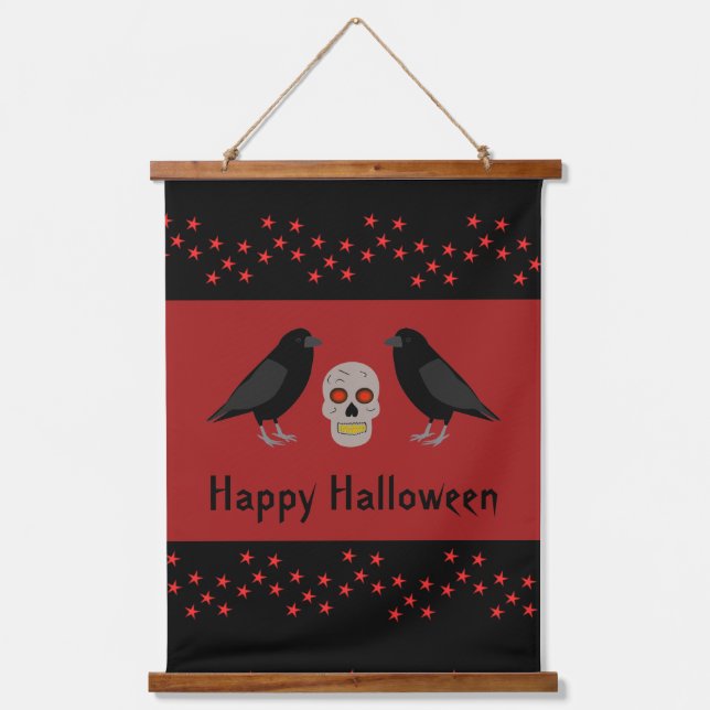 Gothic Skull and Guardian Ravens Halloween Custom Hanging Tapestry (Front)