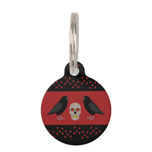 Gothic Skull and Guardian Ravens Halloween Custom Pet ID Tag