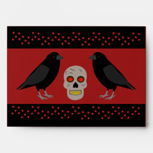 Gothic Skull and Guardian Ravens Halloween Envelope
