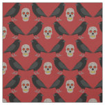 Gothic Skull and Guardian Ravens Halloween Fabric