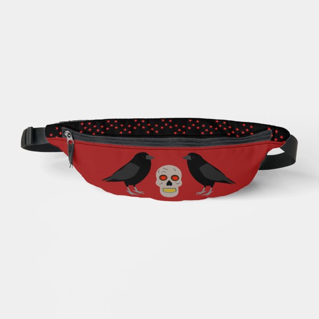 Gothic Skull and Guardian Ravens Halloween Fanny Pack (Front)