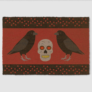 Gothic Skull and Guardian Ravens Halloween Fiber Doormat