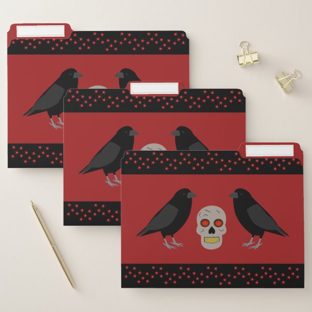 Gothic Skull and Guardian Ravens Halloween File Folder (Set)