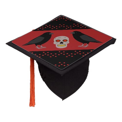 Gothic Skull and Guardian Ravens Halloween Graduation Cap Topper