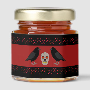Gothic Skull and Guardian Ravens Halloween Honey Jar Favors