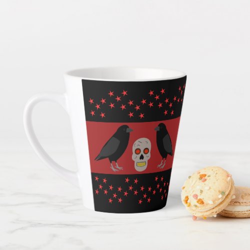 Gothic Skull and Guardian Ravens Halloween Latte Mug