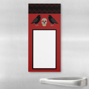Gothic Skull and Guardian Ravens Halloween Magnetic Notepad