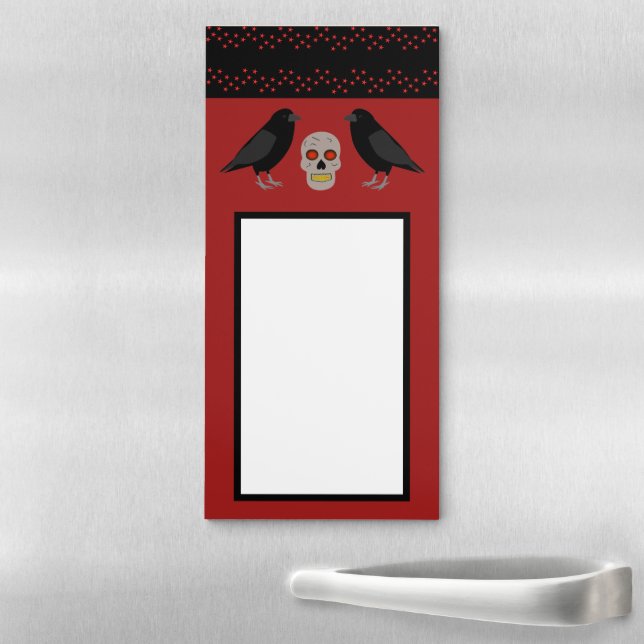 Gothic Skull and Guardian Ravens Halloween Magnetic Notepad (In Situ)