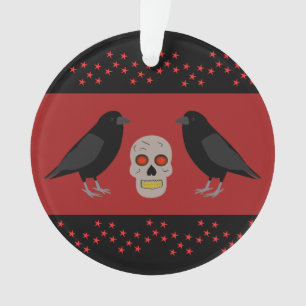 Gothic Skull and Guardian Ravens Halloween Ornament
