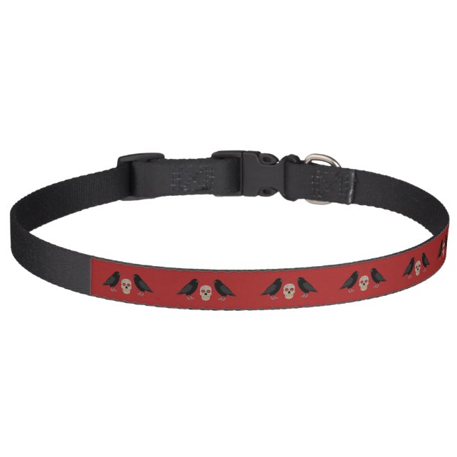 Gothic Skull and Guardian Ravens Halloween Pet Collar (Front)
