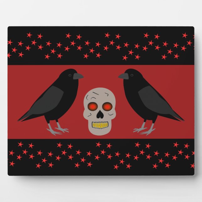 Gothic Skull and Guardian Ravens Halloween Plaque (Front)