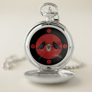 Gothic Skull and Guardian Ravens Halloween Pocket Watch