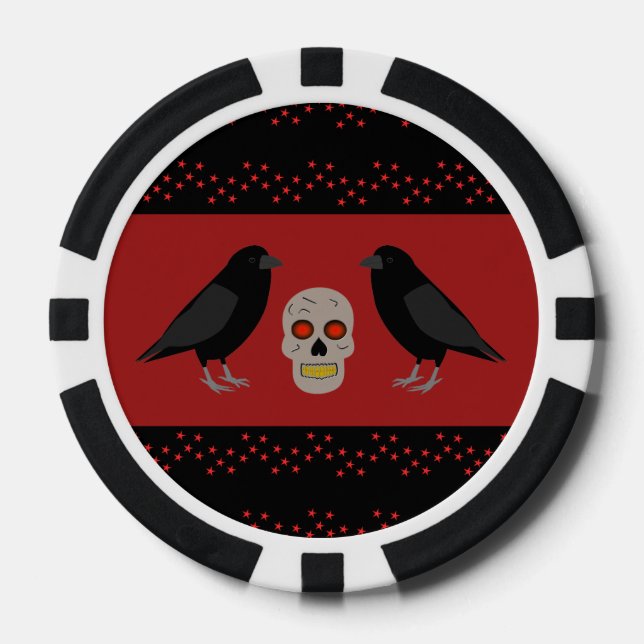Gothic Skull and Guardian Ravens Halloween Poker Chips (Front)