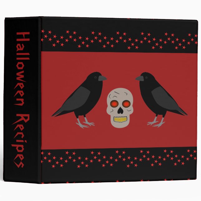 Gothic Skull and Guardian Ravens Halloween Recipe 3 Ring Binder (Front/Spine)