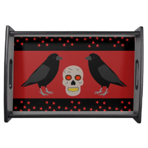 Gothic Skull and Guardian Ravens Halloween Serving Tray