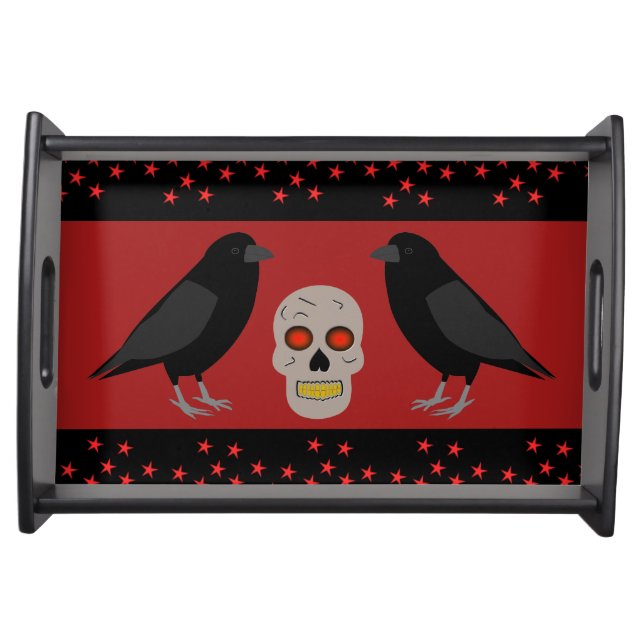 Gothic Skull and Guardian Ravens Halloween Serving Tray (Front)