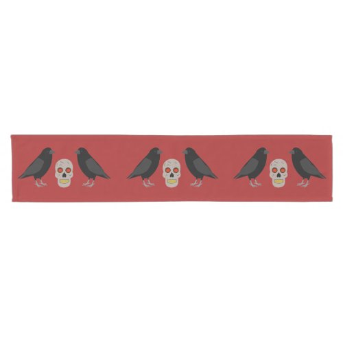 Gothic Skull and Guardian Ravens Halloween Short Table Runner