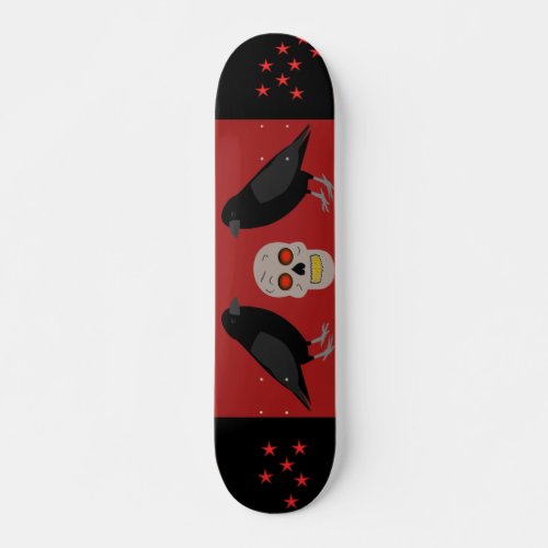 Gothic Skull and Guardian Ravens Halloween Skateboard