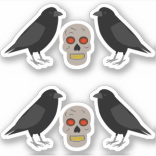 Gothic Skull and Guardian Ravens Halloween Sticker