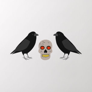 Gothic Skull and Guardian Ravens Halloween Wall Decal