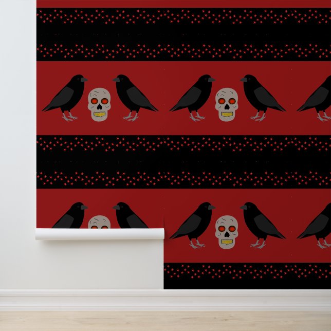 Gothic Skull and Guardian Ravens Halloween Wallpaper (Application)