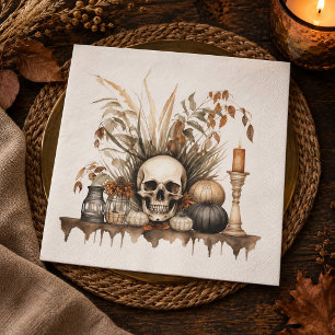 Gothic Skull and Pampas Grass Halloween Party Napkins