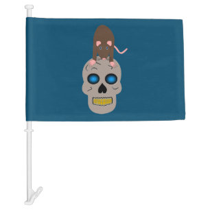 Gothic Skull and Rat Halloween Car Flag