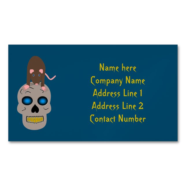 Gothic Skull and Rat Halloween Custom Business Card Magnet (Front)