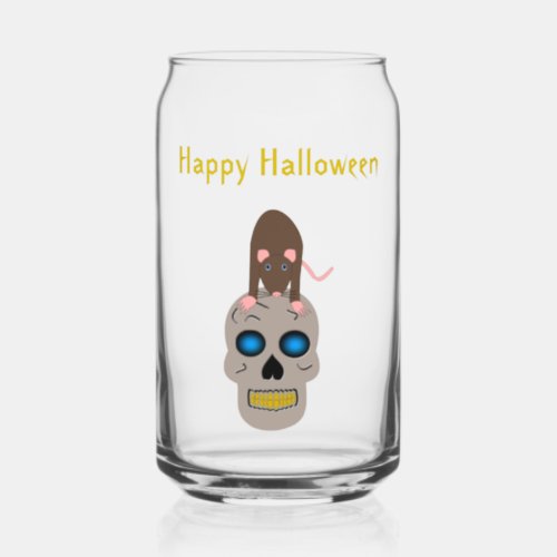 Gothic Skull and Rat Halloween Custom Can Glass