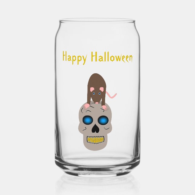 Gothic Skull and Rat Halloween Custom Can Glass (Front)