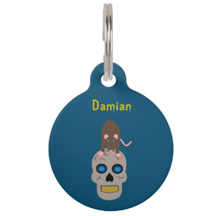 Gothic Skull and Rat Halloween Custom Pet ID Tag