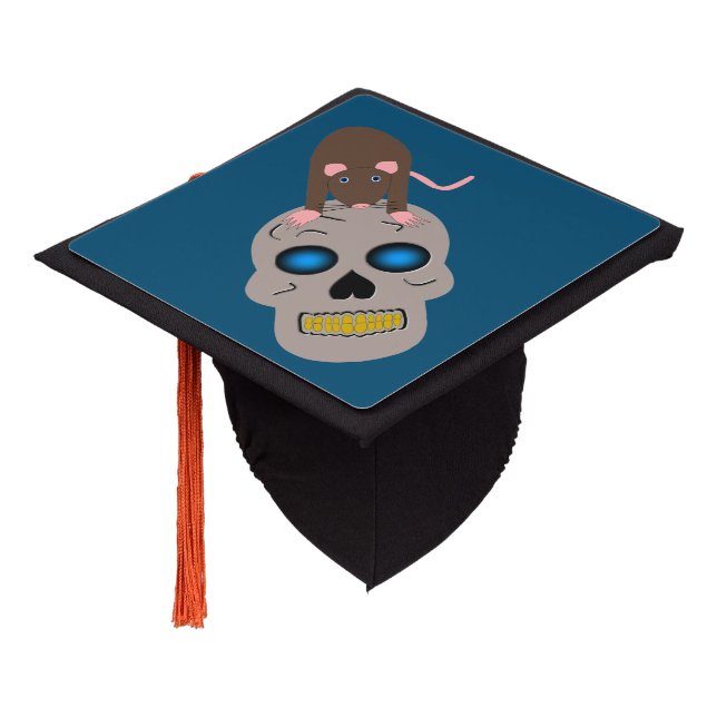 Gothic Skull and Rat Halloween Graduation Cap Topper (Angled)