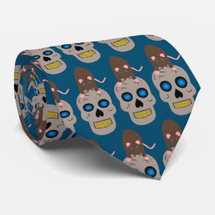 Gothic Skull and Rat Halloween Neck Tie