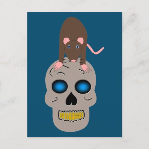 Gothic Skull and Rat Halloween Postcard