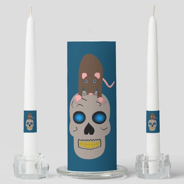 Gothic Skull and Rat Halloween Unity Candle Set (Front)