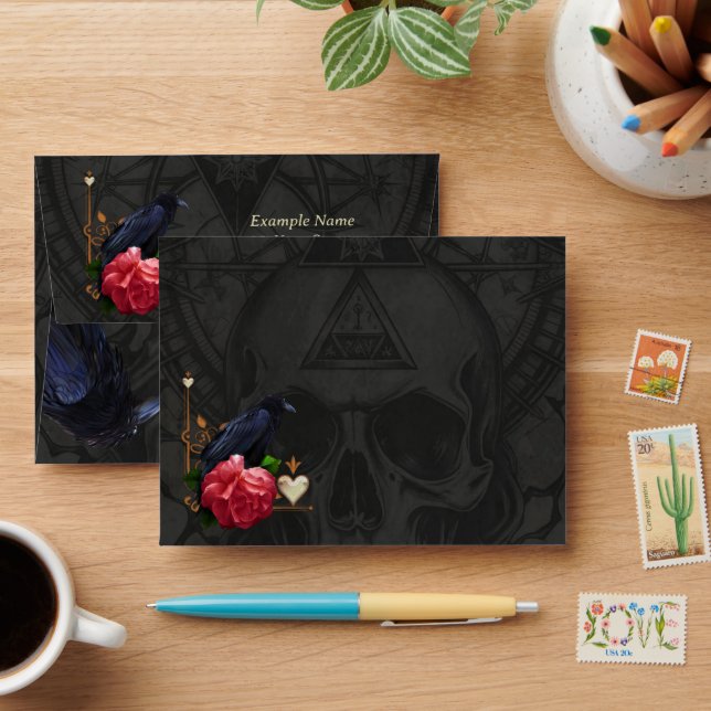 Gothic Skull and Raven.  Envelope (Desk)