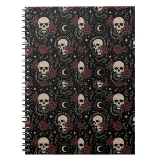 Gothic Skull and Red Rose Spiral Notebook