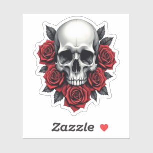 Gothic Skull and Red Roses Dark Sticker