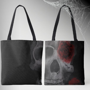 Gothic Skull and Red Roses muted Tote Bag